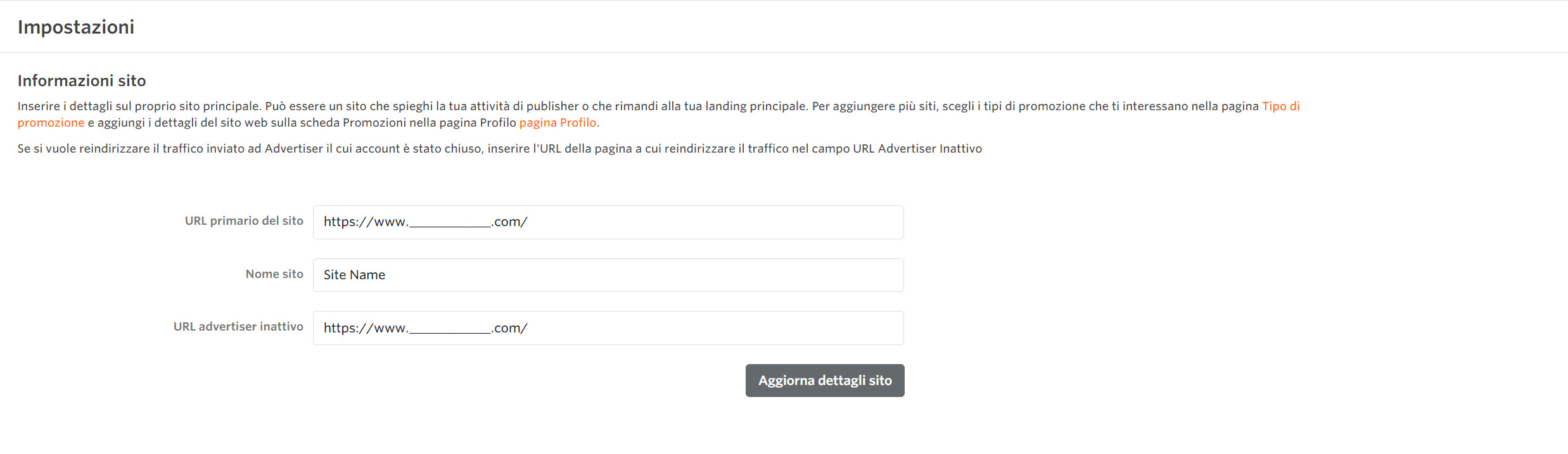 come aggiungere un URL al mio profilo
